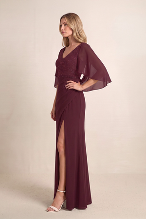 Desert Rose V-Neck Chiffon Sheath Mother of the Bride Dress With Embroidery (3) | KISSBRIDAL