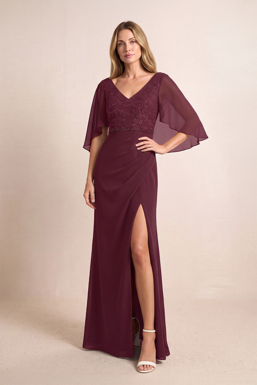 Desert Rose V-Neck Chiffon Sheath Mother of the Bride Dress With Embroidery