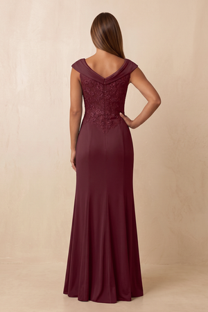 Desert Rose V-Neck Embroidered Sheath Mother of the Bride Dress with Ruffles (2) | KISSBRIDAL