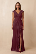 Desert Rose V-Neck Embroidered Sheath Mother of the Bride Dress with Ruffles | KISSBRIDAL