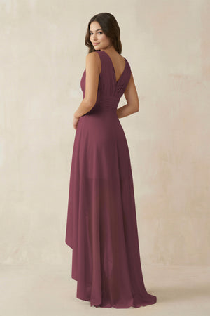 Desert Rose V-Neck High-Low Chiffon Bridesmaid Dress (2) | KISSBRIDAL