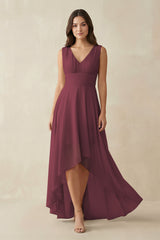 Desert Rose V-Neck High-Low Chiffon Bridesmaid Dress | KISSBRIDAL