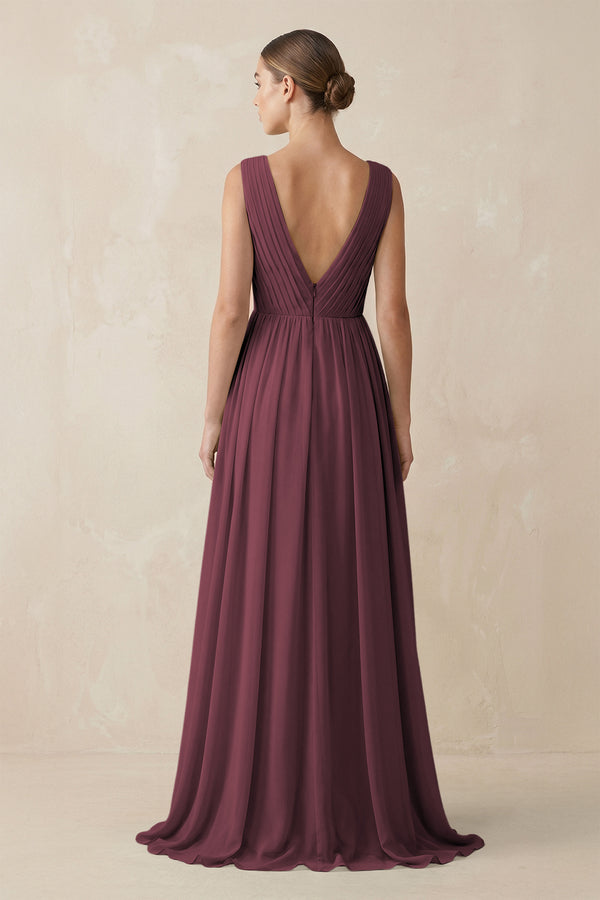 Desert Rose V-Neck Pleated A-Line Chiffon Bridesmaid Dress (2) | KISSBRIDAL