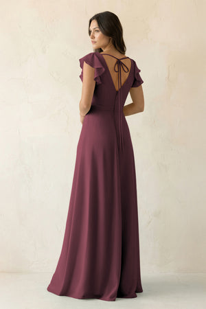 Desert Rose V-Neck Ruffled A-Line Chiffon Bridesmaid Dress (2) | KISSBRIDAL