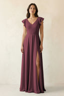 Desert Rose V-Neck Ruffled A-Line Chiffon Bridesmaid Dress | KISSBRIDAL