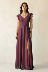 Desert Rose V-Neck Ruffled A-Line Chiffon Bridesmaid Dress | KISSBRIDAL