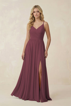 Desert Rose V-Neck Spaghetti Strap A-Line Chiffon Bridesmaid Dress | KISSBRIDAL