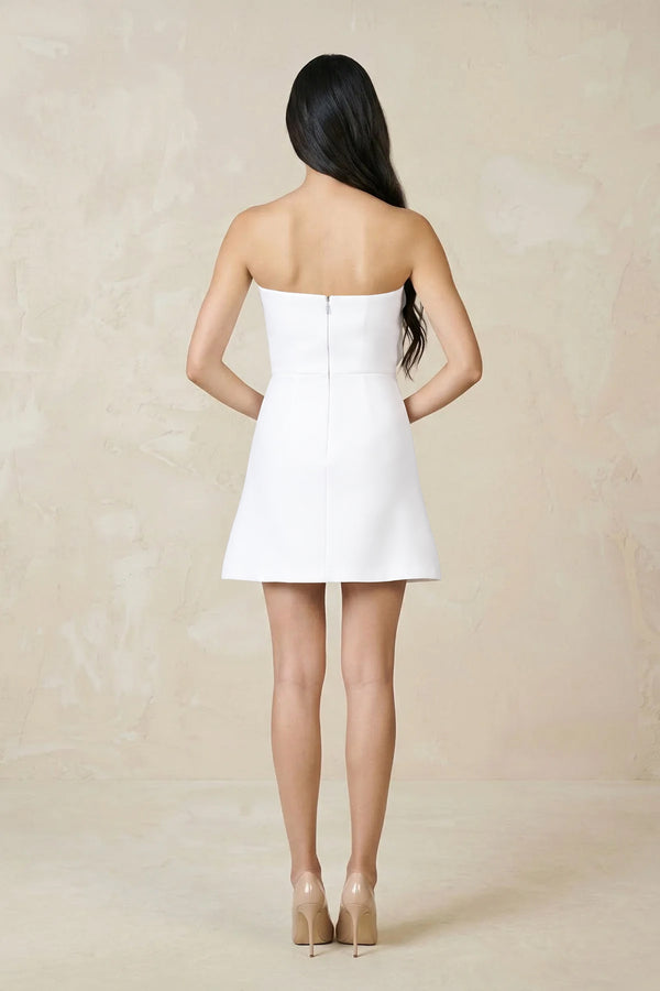 White 3D-Flower Strapless Sheath Mini Wedding Dress (3) | KISSBRIDAL