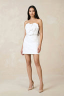 White 3D-Flower Strapless Sheath Mini Wedding Dress | KISSBRIDAL