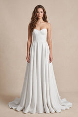 Ball Gown Sweetheart Satin Wedding Dresses in White - KISSBRIDAL