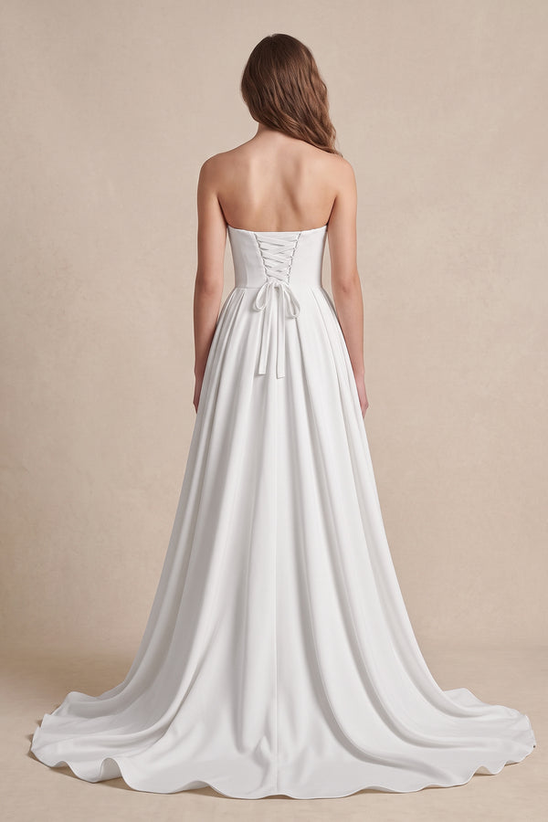 Ball Gown Sweetheart Satin Wedding Dresses in White - KISSBRIDAL