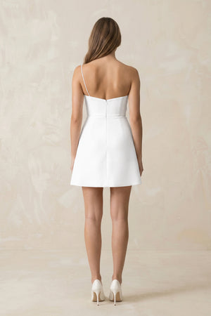 White Bowknot Sheath Crepe Mini Wedding Dress (2) | KISSBRIDAL