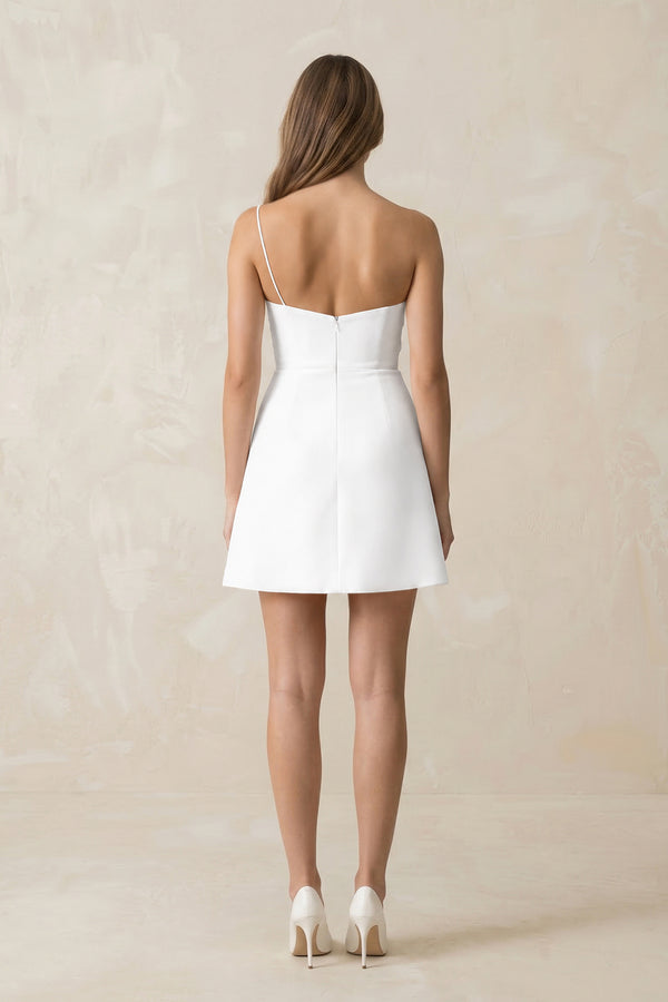 White Bowknot Sheath Crepe Mini Wedding Dress (2) | KISSBRIDAL
