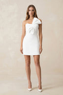 White Bowknot Sheath Crepe Mini Wedding Dress | KISSBRIDAL