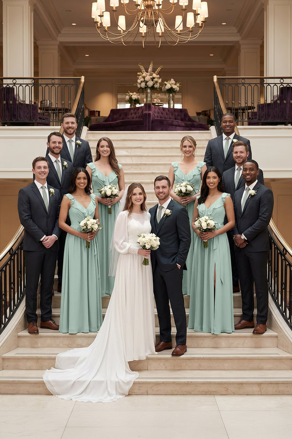 Diamond White Long Sleeve A Line Wedding Dress With Appliques | KISSBRIDAL