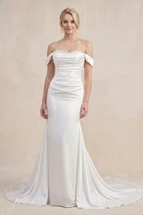 White Pearls Off-the-Shoulder Mermaid Long Wedding Dress 