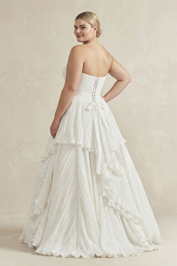 Diamond White Pleated A-Line Ruffled Strapless Wedding Dress (2) [sizeplus] | KISSBRIDAL