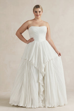 Diamond White Pleated A-Line Ruffled Strapless Wedding Dress [sizeplus] | KISSBRIDAL