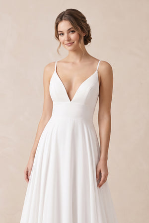 White A-line Spaghetti Straps Lace Wedding Dress | KISSBRIDAL