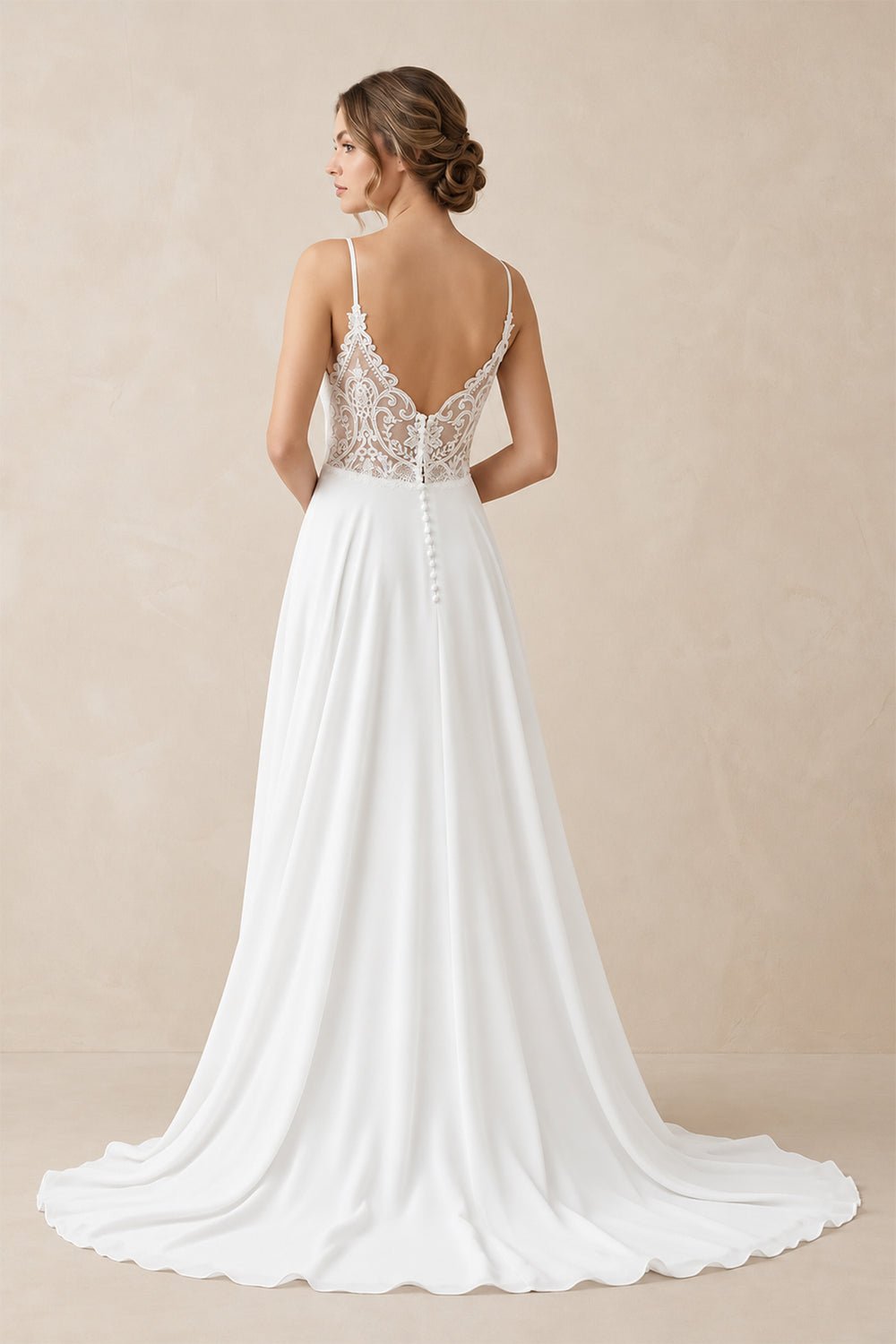 A-line Spaghetti Straps Lace Wedding Dress in White