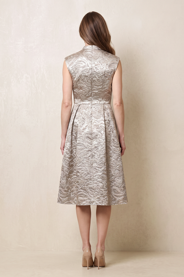 Dove Gray A-Line Jacquard Sleeveless Midi Mother of the Bride Dress (2) | KISSBRIDAL
