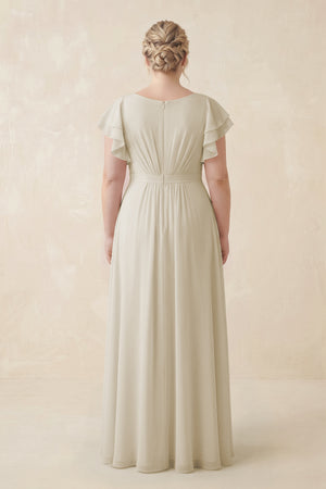 Dove Gray Cap Sleeve Ruffled A-Line Chiffon Bridesmaid Dress (2)  [sizeplus] | KISSBRIDAL