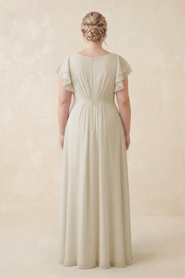 Dove Gray Cap Sleeve Ruffled A-Line Chiffon Bridesmaid Dress (2)  [sizeplus] | KISSBRIDAL