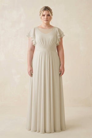 Dove Gray Cap Sleeve Ruffled A-Line Chiffon Bridesmaid Dress [sizeplus]  | KISSBRIDAL