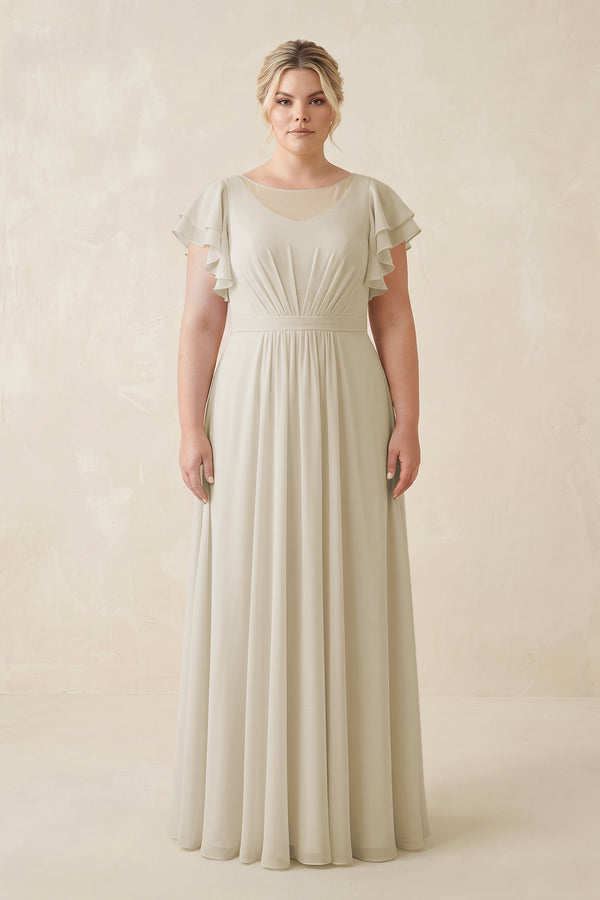 Dove Gray Cap Sleeve Ruffled A-Line Chiffon Bridesmaid Dress [sizeplus]  | KISSBRIDAL