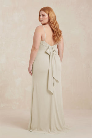 Dove Gray Cowl Neck Sheath Chiffon Bridesmaid Dress with Corset (2) [sizeplus]  | KISSBRIDAL