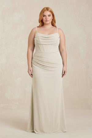 Dove Gray Cowl Neck Sheath Chiffon Bridesmaid Dress with Corset  [sizeplus] | KISSBRIDAL