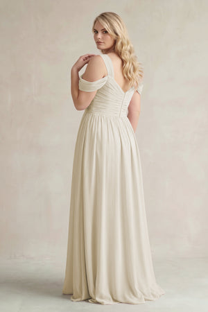 Dove Gray Off-the-Shoulder A-Line Chiffon Bridesmaid Dress With Slit (2) [sizeplus]  | KISSBRIDAL