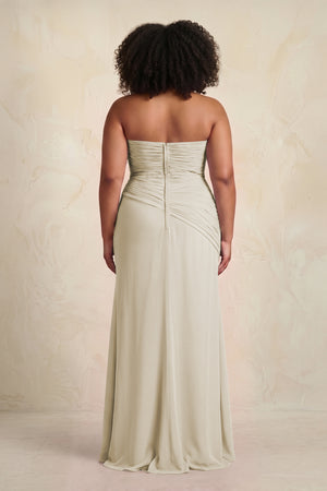 Dove Gray Sheath Chiffon Strapless Pleated Bridesmaid Dress (2) | KISSBRIDAL[sizeplus]