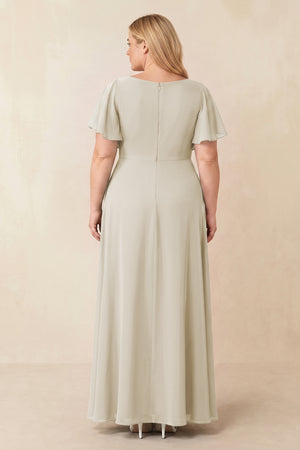 Dove Gray Short Sleeves Bateau A-Line Chiffon Bridesmaid Dress (2) [sizeplus] | KISSBRIDAL