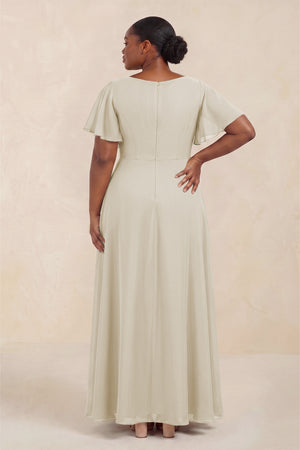 Dove Gray Short Sleeves Bateau A-Line Chiffon Bridesmaid Dress (4) [sizeplus] | KISSBRIDAL