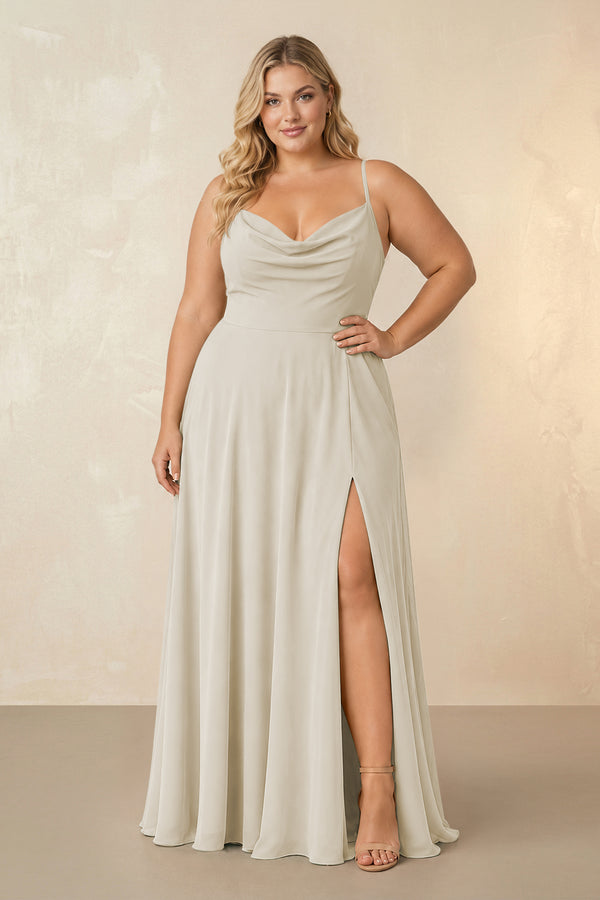 Dove Gray Spaghetti Straps Chiffon A-Line Bridesmaid Dress [sizeplus] | KISSBRIDAL