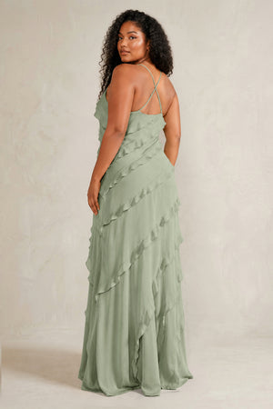 Dove Gray Spaghetti Straps Sheath Stain Ruffled Bridesmaid Dress (4) | KISSBRIDAL[sizeplus]