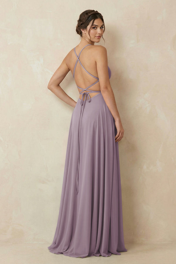 Dusk A-Line Chiffon Bridesmaid Dress With Slit (2) | KISSBRIDAL