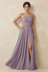 Dusk A-Line Chiffon Bridesmaid Dress With Slit | KISSBRIDAL