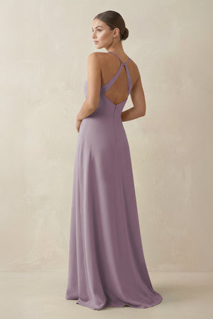 Dusk A-Line Chiffon Long Bridesmaid Dress With Slit (2) | KISSBRIDAL
