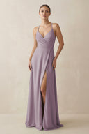 Dusk A-Line Chiffon Long Bridesmaid Dress With Slit | KISSBRIDAL