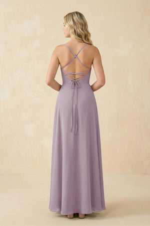 Dusk A-Line Chiffon Spaghetti Strap Bridesmaid Dress (2) | KISSBRIDAL