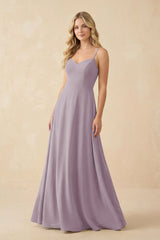 Dusk A-Line Chiffon Spaghetti Strap Bridesmaid Dress | KISSBRIDAL