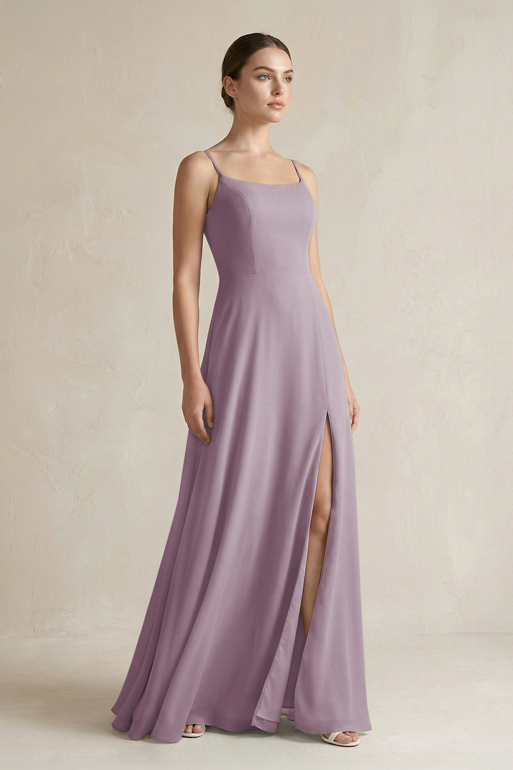 A-Line Chiffon Spaghetti Strap Bridesmaid Dress in Dusk