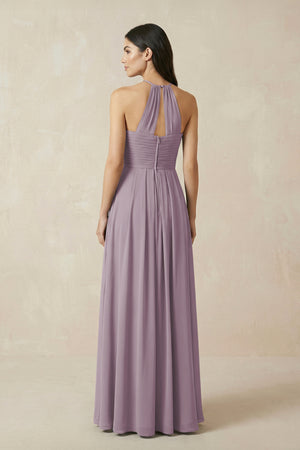 Dusk A-Line Halter Neck Pleated Chiffon Bridesmaid Dress (2) | KISSBRIDAL