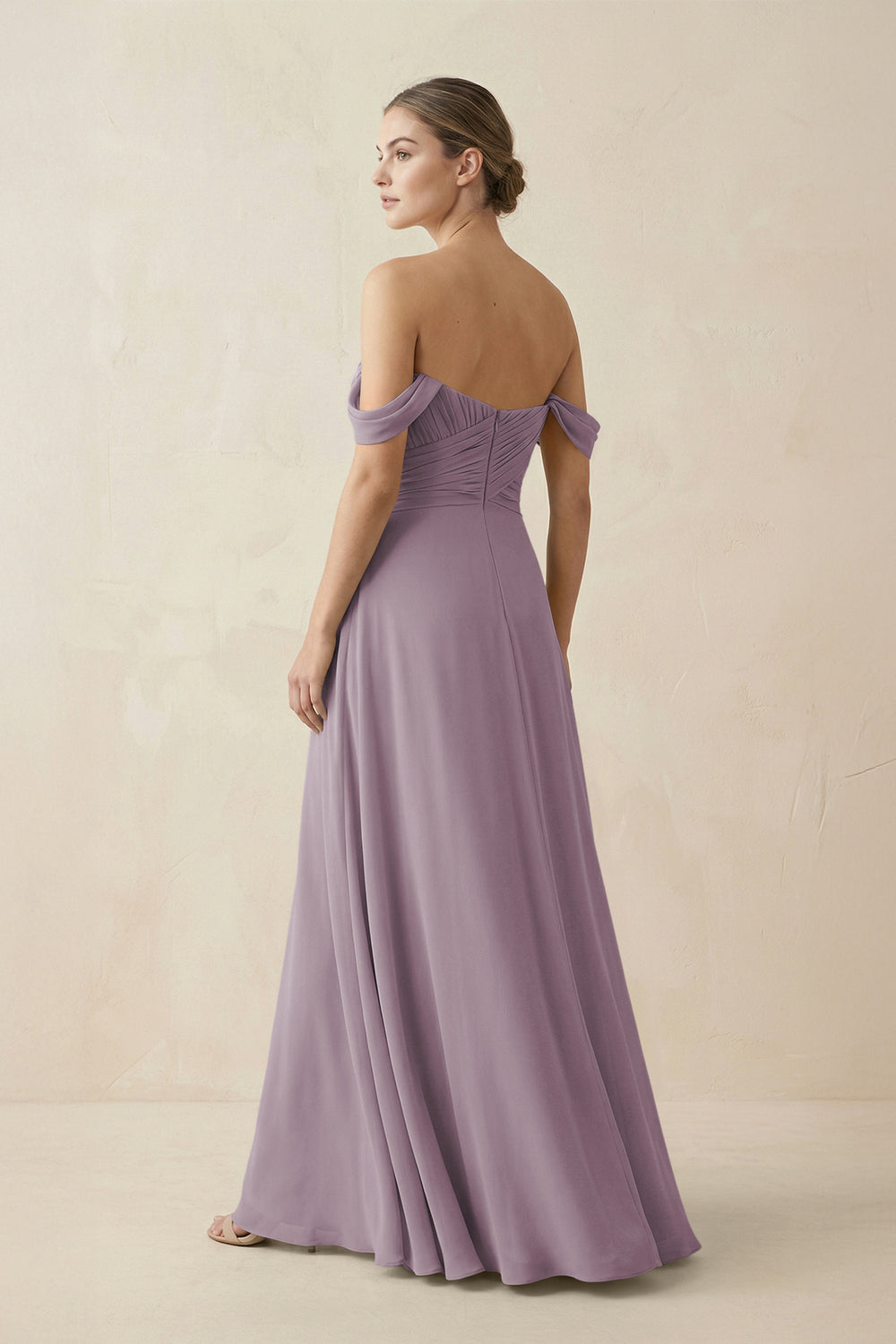 A-Line Off-the-Shoulder Chiffon Bridesmaid Dress in Dusk