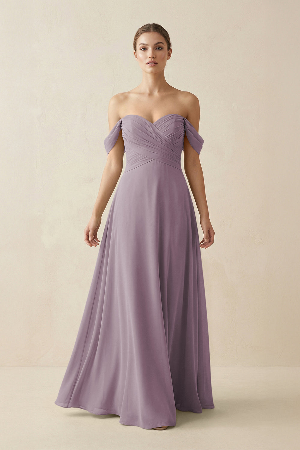 A-Line Off-the-Shoulder Chiffon Bridesmaid Dress in Dusk