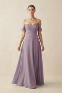 Dusk A-Line Off-the-Shoulder Chiffon Bridesmaid Dress | KISSBRIDAL
