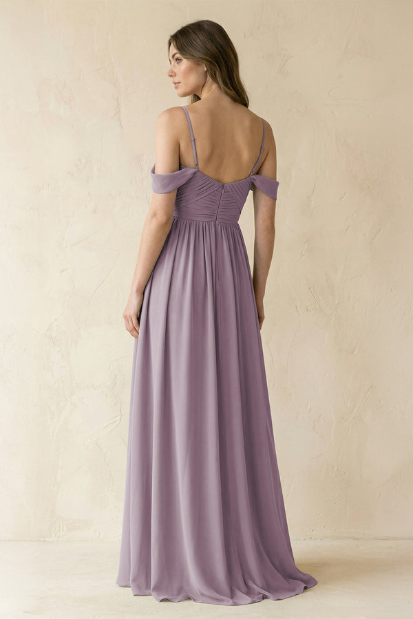 Dusk A-Line Off-the-Shoulder Pleated Chiffon Bridesmaid Dress (2) | KISSBRIDAL