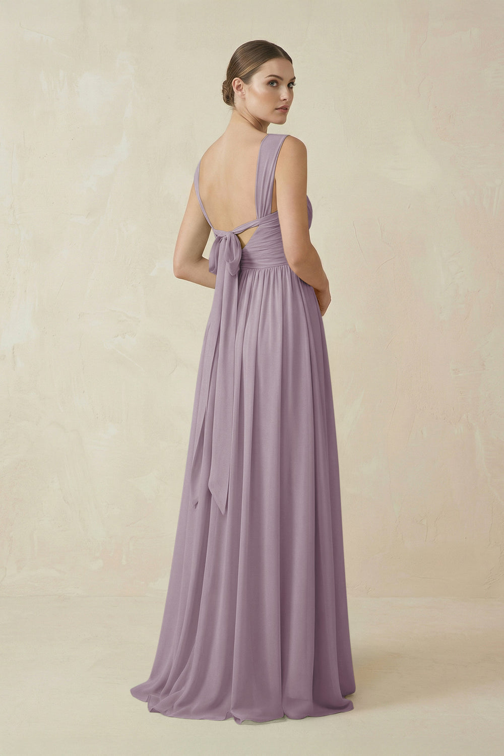 A-Line Pleated Chiffon Long Bridesmaid Dress in Dusk